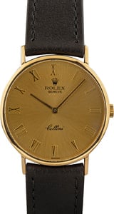 Rolex Cellini 32MM 18k Yellow Gold, Leather Strap Champagne Dial, Roman Markers (1995)