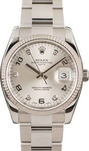Used Rolex Date 115234 Silver Arabic Diamond Dial