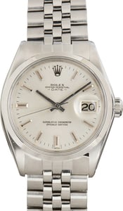 Vintage Stainless Steel Rolex Date Ref 1500 Silver Dial