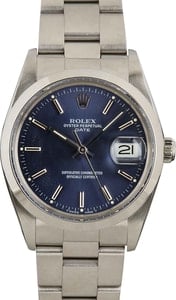 Pre-Owned Rolex Date 15000 Stainless Steel Blue Dial