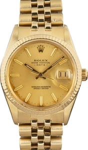 Rolex Date 34MM Yellow Gold, Jubilee Bracelet Champagne Dial, Rolex Papers (1982)