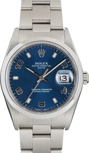 Used Rolex Date Ref 15200 Blue Arabic Dial