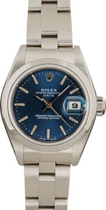 Rolex Date 26MM Stainless Steel, Oyster Band Blue Index Dial, Rolex Box (2000)