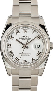Rolex Datejust 36MM Stainless Steel, Oyster Band White Roman Dial, B&P (2006)