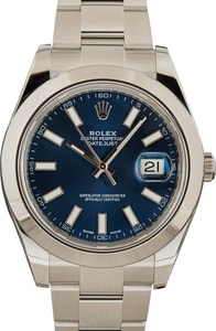 Rolex Datejust 41MM Stainless Steel, Smooth Bezel Blue Superluminova Dial, B&P (2016)