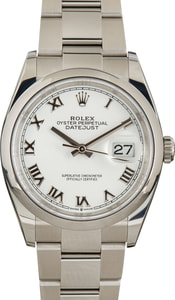 Rolex Datejust 36MM Stainless Steel, Oyster Band White Roman Dial, B&P (2022)