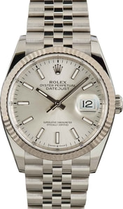 Rolex Datejust 36MM Steel & 18k White Gold, Oyster Silver Chromalight Dial, B&P (2023)