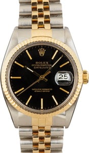 Rolex Datejust 36MM Steel & 18k Gold, Fluted Bezel Black Dial, Jubilee Bracelet (1987)