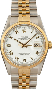 Rolex Datejust 36MM Steel & 18k Yellow Gold, Jubilee White Roman Dial, Fluted Bezel (1984)