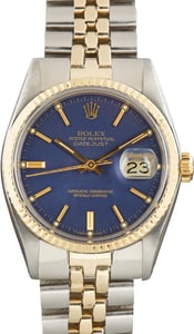 Vintage Two Tone Rolex Datejust Ref 16013 Blue Dial