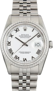 Used Rolex Datejust White Roman Dial Ref 16220 Jubilee Band