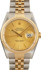 Rolex Datejust 36MM Steel & 18k Gold, Jubilee Band Champagne Dial, Rolex Box (1991)