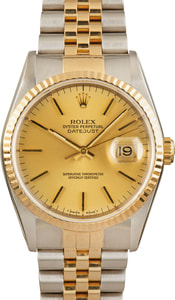 Rolex Datejust 36MM Steel & 18k Gold, Fluted Bezel Champagne Index Dial, B&P (1996)