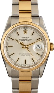 Rolex Datejust 36MM Steel & 18k Gold, Fluted Bezel Silver Dial, Two Tone Oyster (2001)