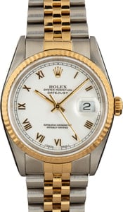Rolex Datejust 36MM Steel & 18k Gold, Fluted Bezel White Roman Dial, B&P (1991)
