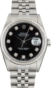 Pre-Owned Stainless Steel Rolex Datejust Ref 16234 Black Diamond Dial
