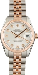 Used Lady Rolex Datejust 31 Jubilee Band Ref 178271 Silver Diamond Dial