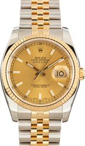 Pre-Owned Steel & 18k Yellow Gold Rolex Datejust 36 Ref 116233 Champagne Dial