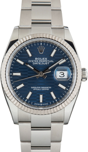 Pre-Owned Rolex Datejust 36 Blue Fluted Motif Dial Ref 126234