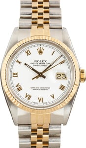 Rolex Datejust 36 Two Tone 16013 White Roman Dial