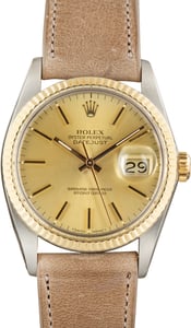 Vintage Rolex Datejust 36 Champagne Dial Ref 16013 Leather Strap