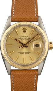 Used Rolex Datejust 36 Champagne Index Dial Ref 16013 Leather Band