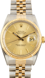 Used Two Tone Rolex Datejust 36 Champagne Index Dial Ref 16013