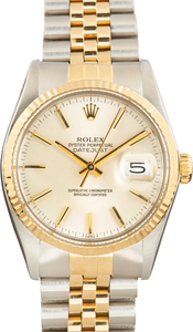 Vintage Two Tone Rolex Datejust 36 Silver Dial Ref 16013