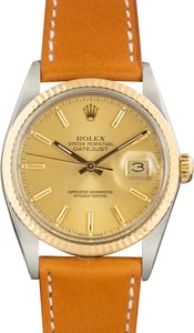 Pre-Owned Rolex Datejust 36 Champagne Dial Ref 16013 Leather Band