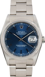 Used Rolex Datejust 36 16200 Blue Index Dial