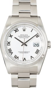 Pre-Owned Rolex Datejust 36 White Roman Dial Ref 16200