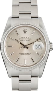 Used Rolex Datejust 36 Silver Dial Ref 16220 Engine Turned Bezel
