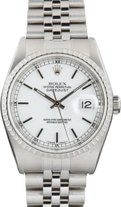 Used Rolex Datejust 36 White Dial Ref 16220 Engine Turned