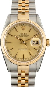 194817 Pre-Owned Two Tone Rolex Datejust 36 Ref 16233 Champagne Dial