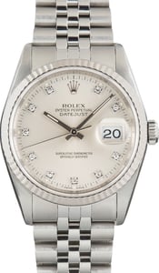Used Rolex Datejust 36 Silver Diamond Dial Ref 16234 Jubilee Band