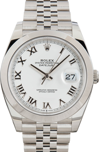 Pre-Owned Rolex Datejust 41 White Roman Dial Ref 126300