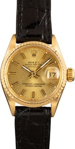 Rolex Datejust 26MM 18k Yellow Gold, Fluted Bezel Rolex Leather Strap, B&P (1971)