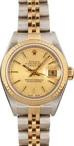Rolex Datejust Champagne Tapestry Dial, Fluted Bezel 26MM Steel & 18k Gold, B&P (2000)