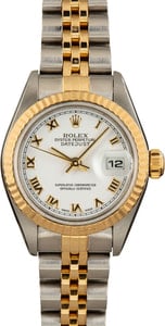Rolex Datejust 26MM Steel & 18k Gold, Fluted Bezel White Roman Dial, B&P (2000)
