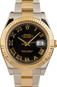 Rolex Datejust 41MM Steel & 18k Gold, Oyster Band Black Roman Dial, B&P (2009)
