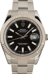 Rolex Datejust 41MM Stainless Steel, Smooth Bezel Black Superluminova Dial, B&P (2011)