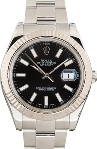 Pre-Owned Rolex Datejust II Black Dial Ref 116334 Steel Oyster