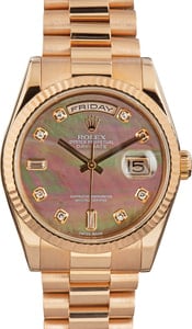Rolex Day-Date 36MM Mother Of Pearl Diamond Dial Everose Gold, Rolex Papers (2001)