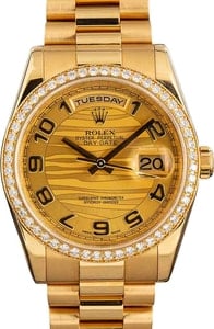 Rolex Day-Date 36MM 18k Yellow Gold, President Band Champagne Wave Dial, B&P (2008)