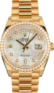 Rolex Day-Date Mother of Pearl Diamond Dial 36MM 18k Yellow Gold, B&P (2023)