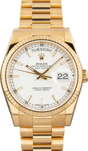 Rolex Day-Date 36 Yellow Gold 118238 White Dial