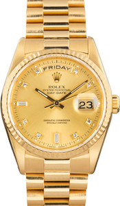 Pre-Owned Rolex Day-Date 36 18238 Champagne Diamond Dial