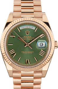 Pre-Owned Rolex Day-Date 40 Olive Green Dial Ref 228235