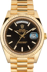 Pre-Owned Black Diagonal Motif Dial Rolex Day-Date 40 Ref 228238