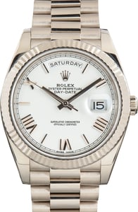 Pre-Owned Rolex Day-Date 40 Ref 228239 White Roman Dial